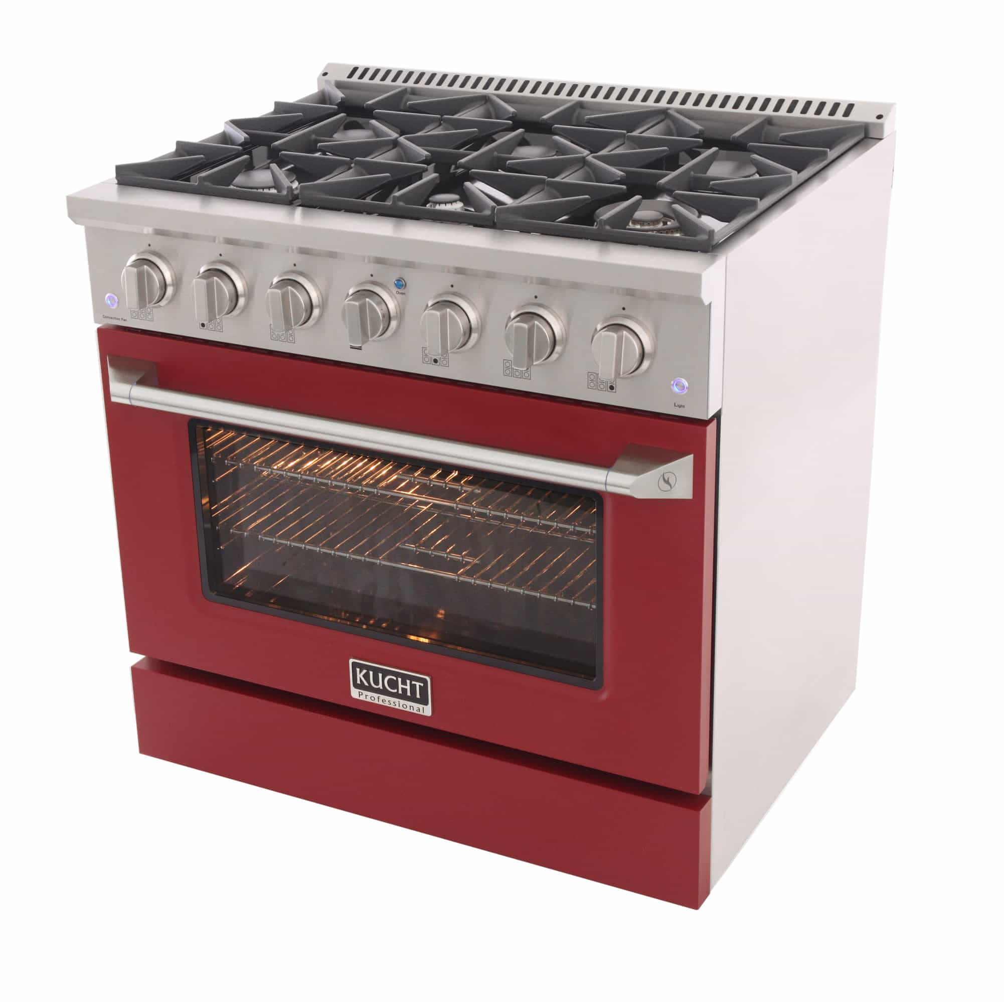 Kucht 36-Inch Pro-Style Dual Fuel Range in Stainless Steel with Red Oven Door KDF362-R