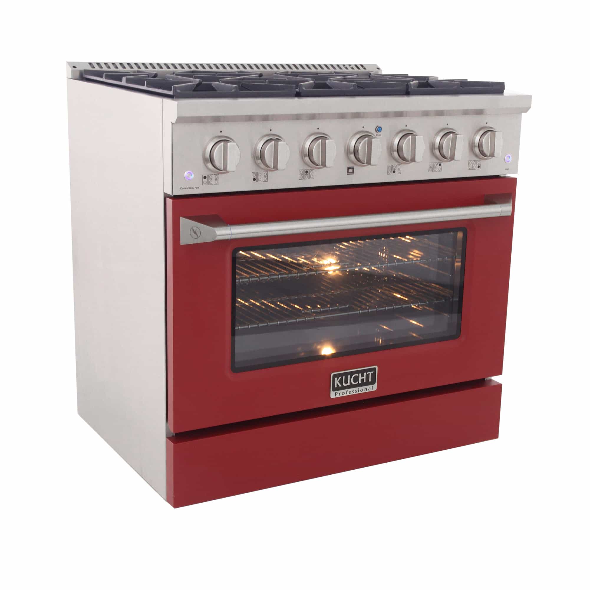 Kucht 36-Inch Pro-Style Dual Fuel Range in Stainless Steel with Red Oven Door KDF362-R