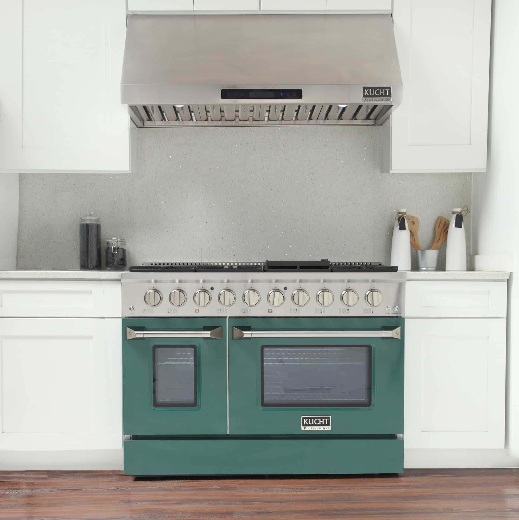 Kucht 48-Inch Pro-Style Dual Fuel Range in Stainless Steel with Green Oven Door KDF482-G
