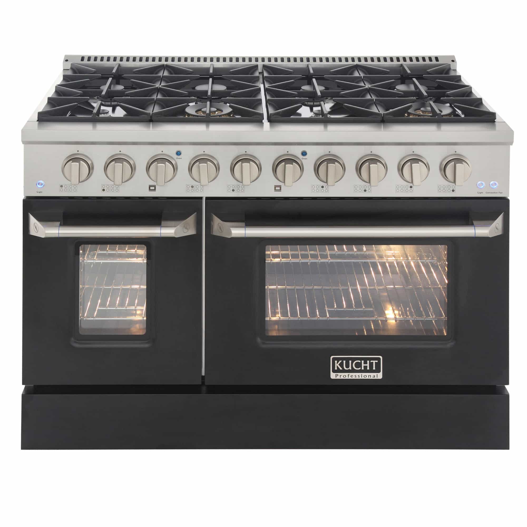 Kucht 48-Inch Pro-Style Dual Fuel Range in Stainless Steel with Black Oven Door KDF482-K