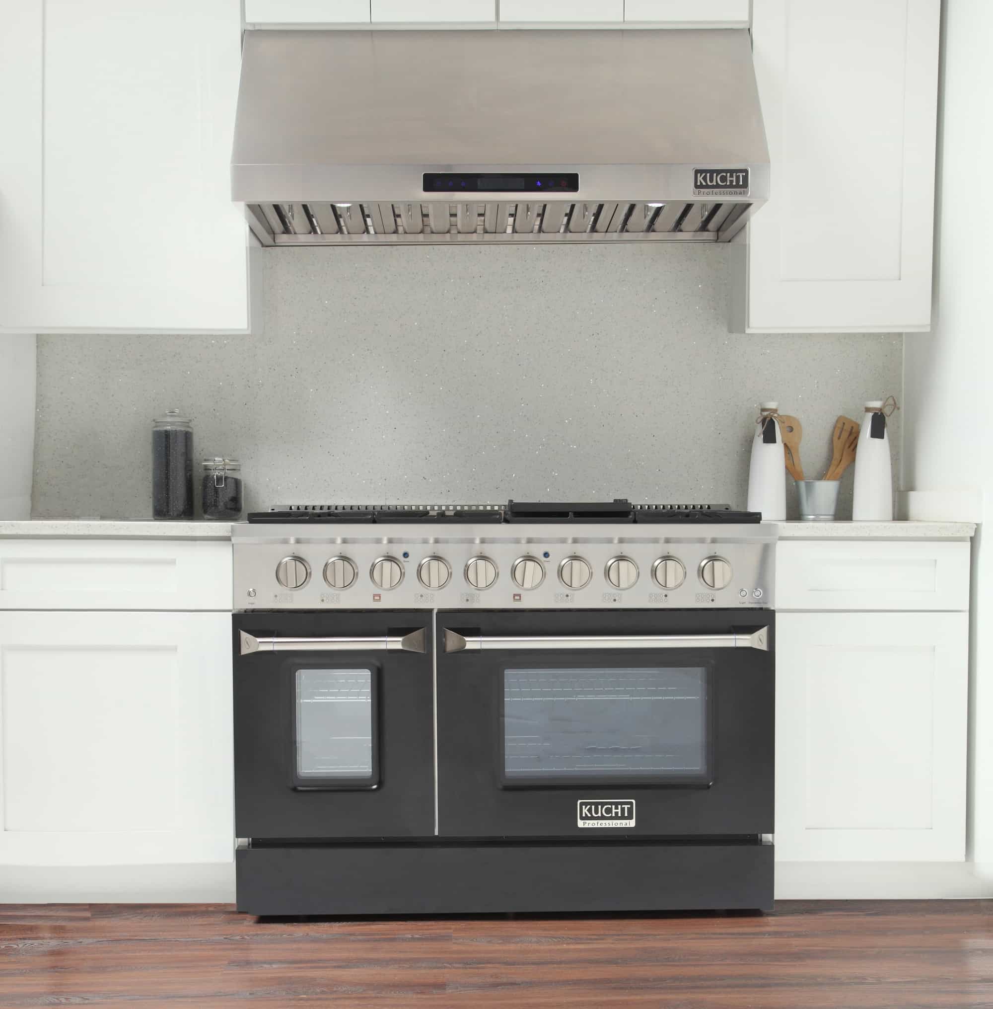 Kucht 48-Inch Pro-Style Dual Fuel Range in Stainless Steel with Black Oven Door KDF482-K