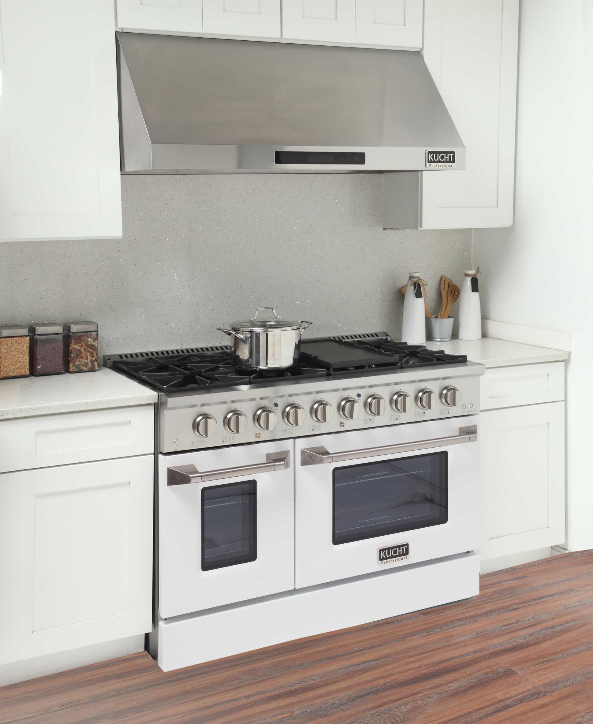 Kucht 48-Inch Pro-Style Dual Fuel Range in Stainless Steel with White Oven Door KDF482-W