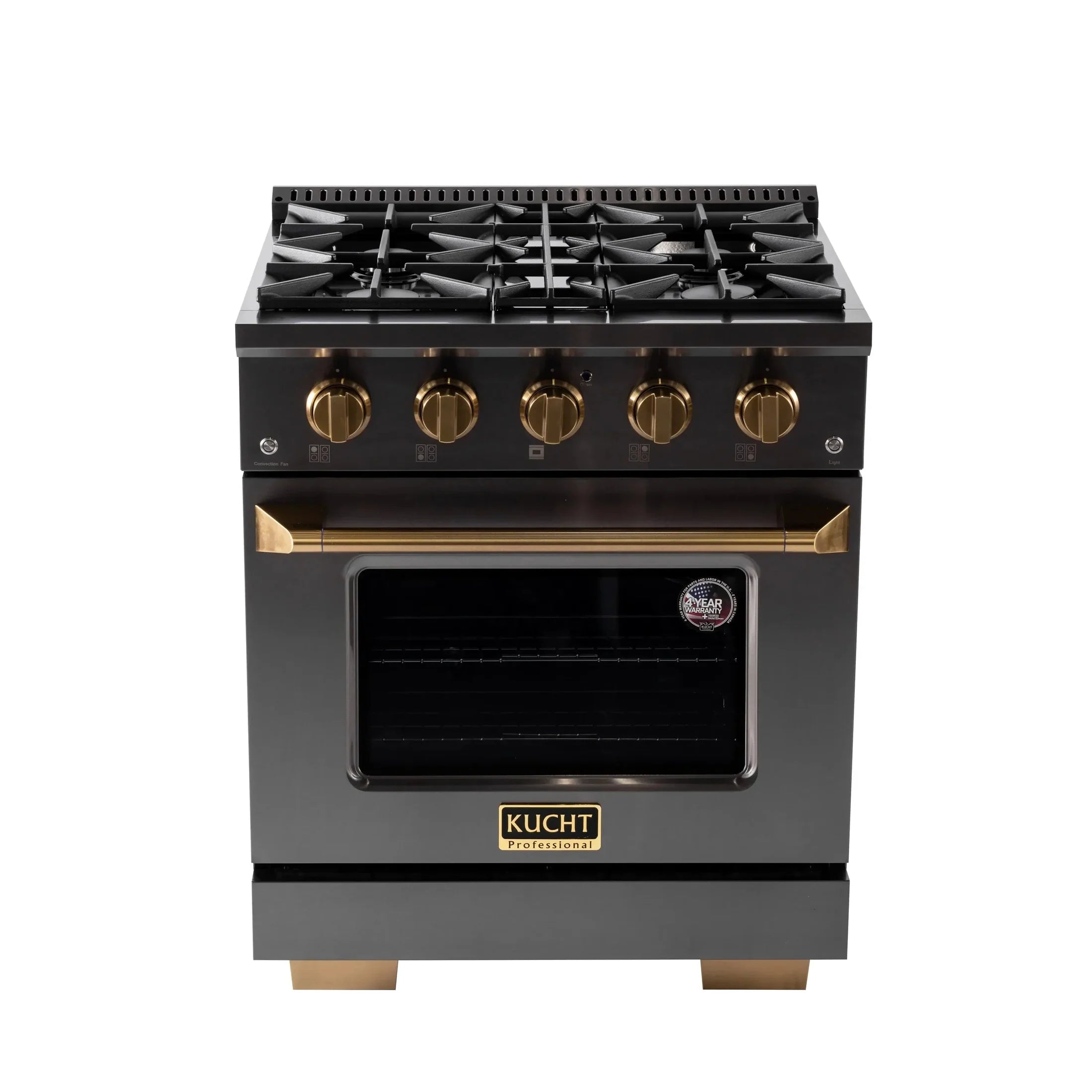 KUCHT Gemstone Professional 30-Inch 4.2 Cu. Ft. Dual Fuel Range for Natural Gas with Sealed Burners and Convection Oven in Titanium Stainless Steel KED304