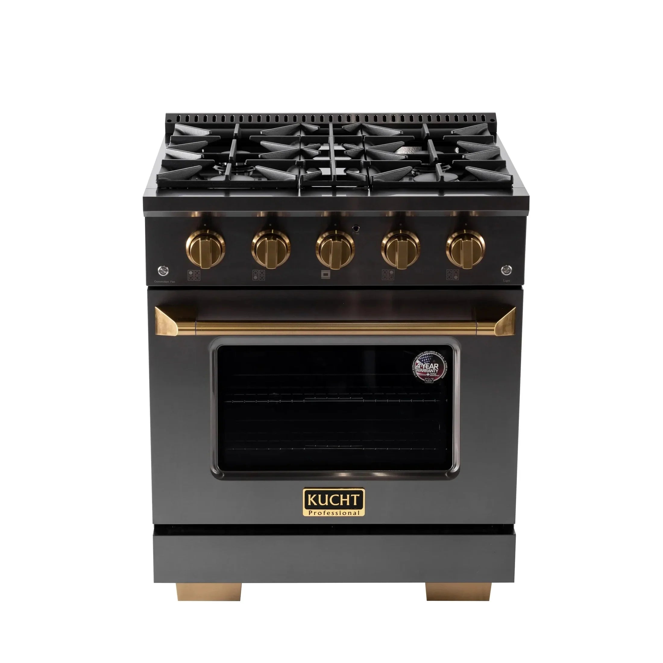 KUCHT Gemstone Professional 30-Inch 4.2 Cu. Ft. Dual Fuel Range for Propane Gas with Sealed Burners and Convection Oven in Titanium Stainless Steel KED304/LP