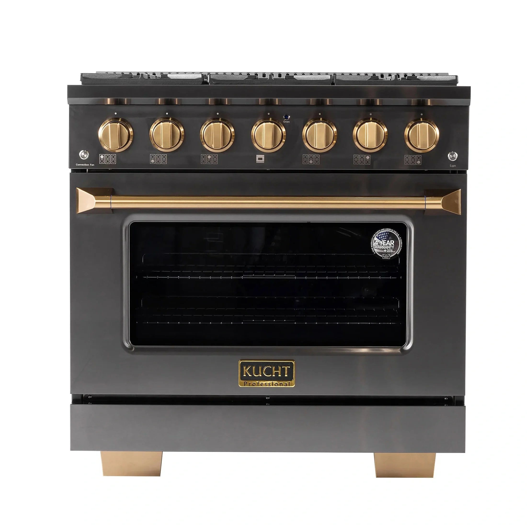 KUCHT Gemstone Professional 36-Inch 5.2 Cu. Ft. Dual Fuel Range for Natural Gas with Sealed Burners and Convection Oven in Titanium Stainless Steel KED364