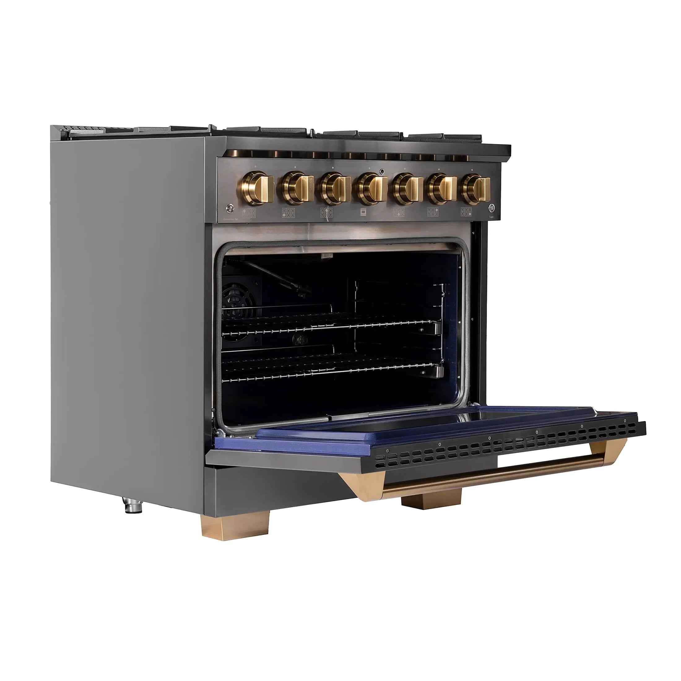 KUCHT Gemstone Professional 36-Inch 5.2 Cu. Ft. Dual Fuel Range for Propane Gas with Sealed Burners and Convection Oven in Titanium Stainless Steel KED364/LP