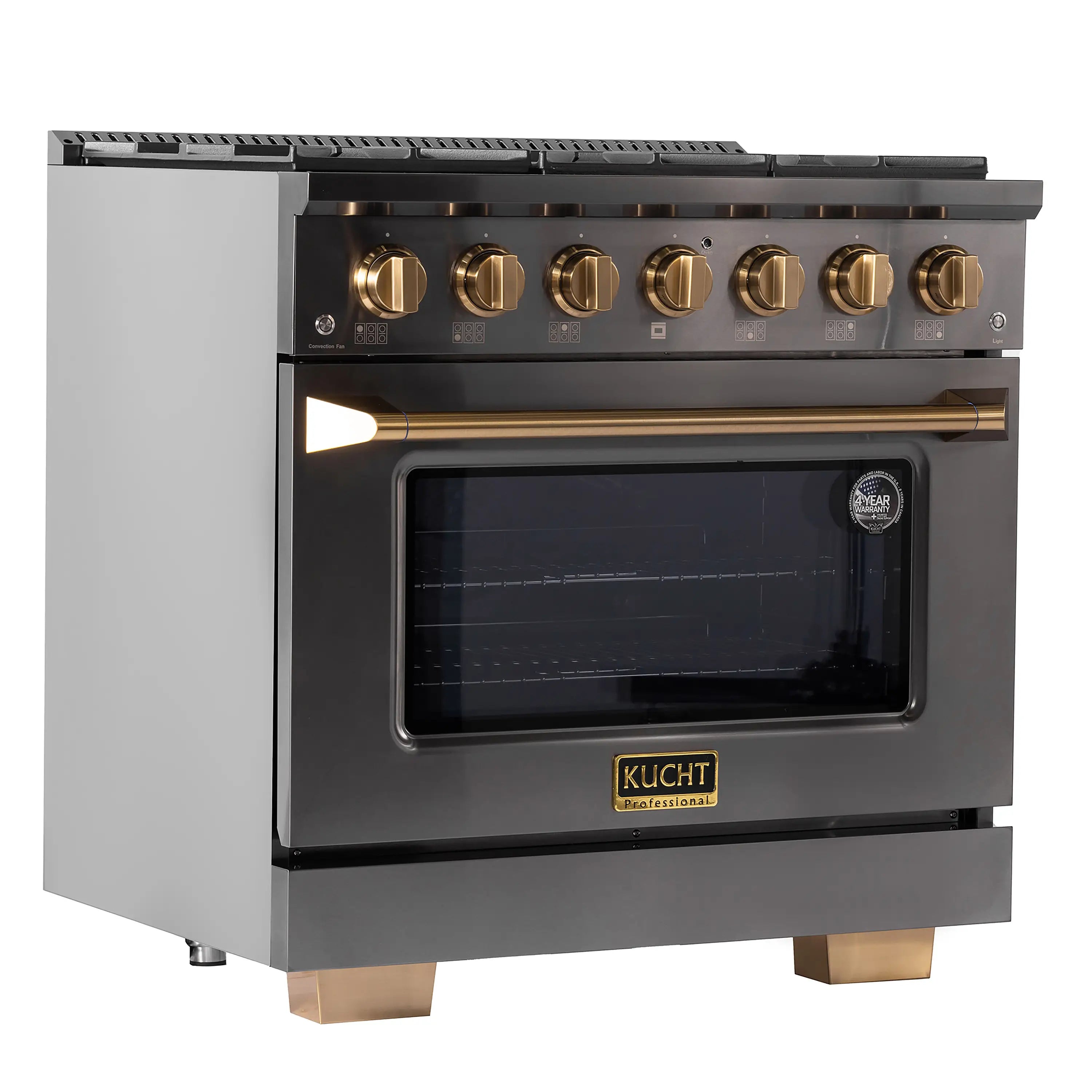 KUCHT Gemstone Professional 36-Inch 5.2 Cu. Ft. Dual Fuel Range for Propane Gas with Sealed Burners and Convection Oven in Titanium Stainless Steel KED364/LP