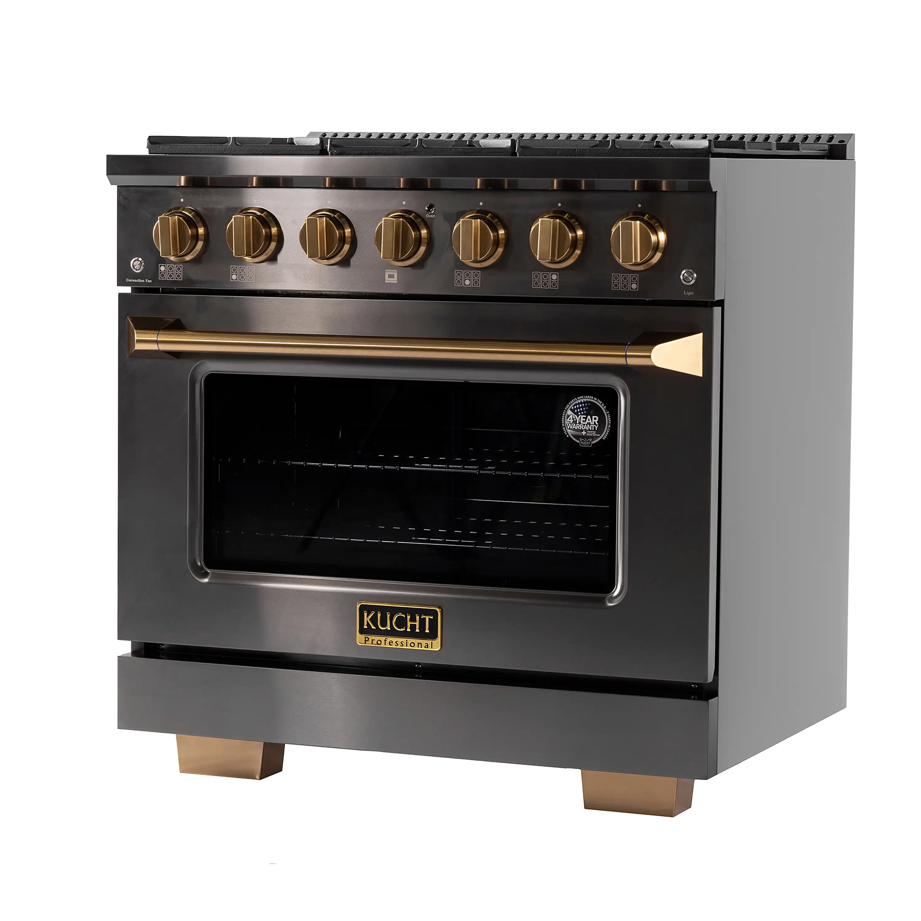 KUCHT Gemstone Professional 36-Inch 5.2 Cu. Ft. Dual Fuel Range for Natural Gas with Sealed Burners and Convection Oven in Titanium Stainless Steel KED364