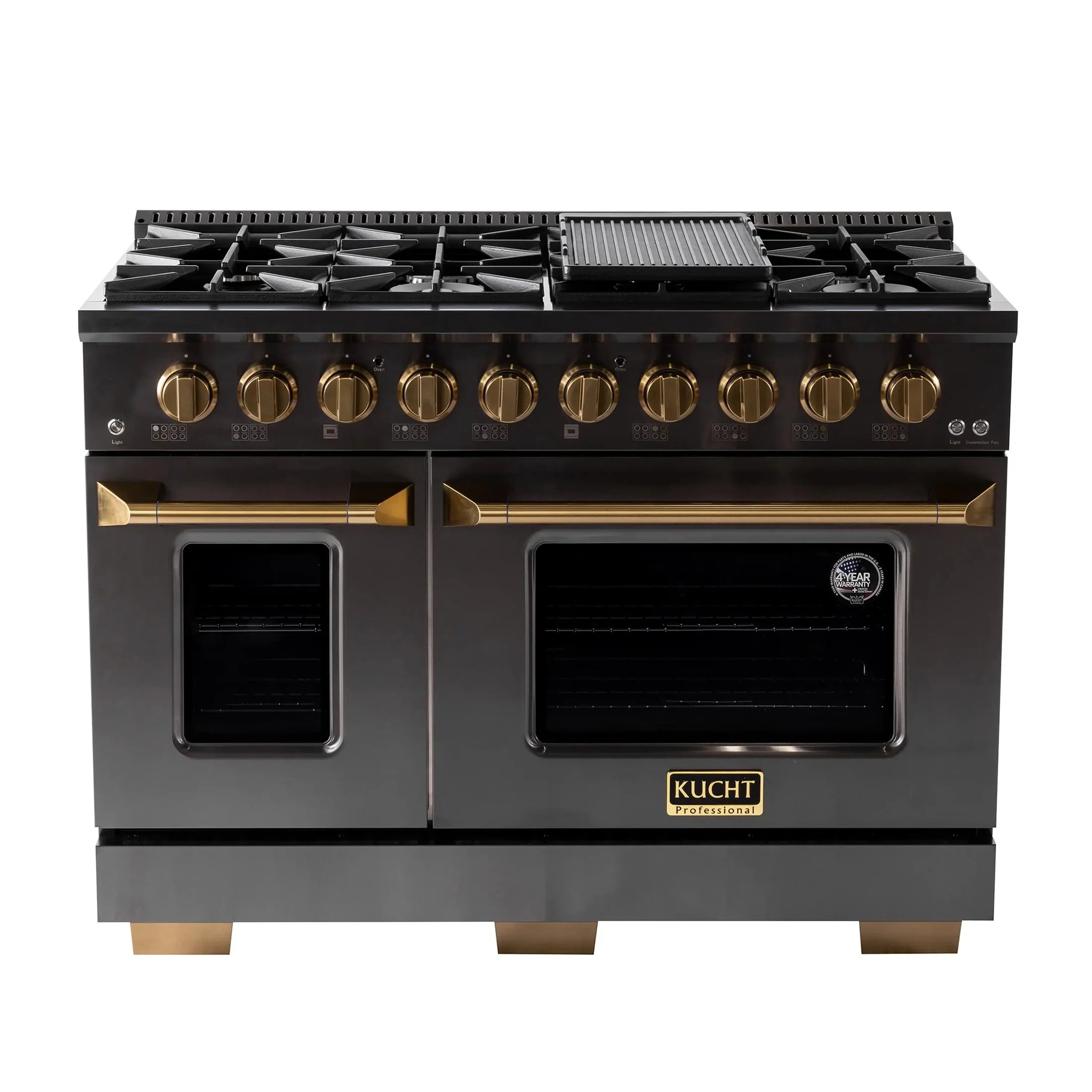 KUCHT Gemstone Professional 48-Inch 46.7 Cu. Ft. Dual Fuel Range for Natural Gas with Sealed Burners and Convection Oven in Titanium Stainless Steel KED484