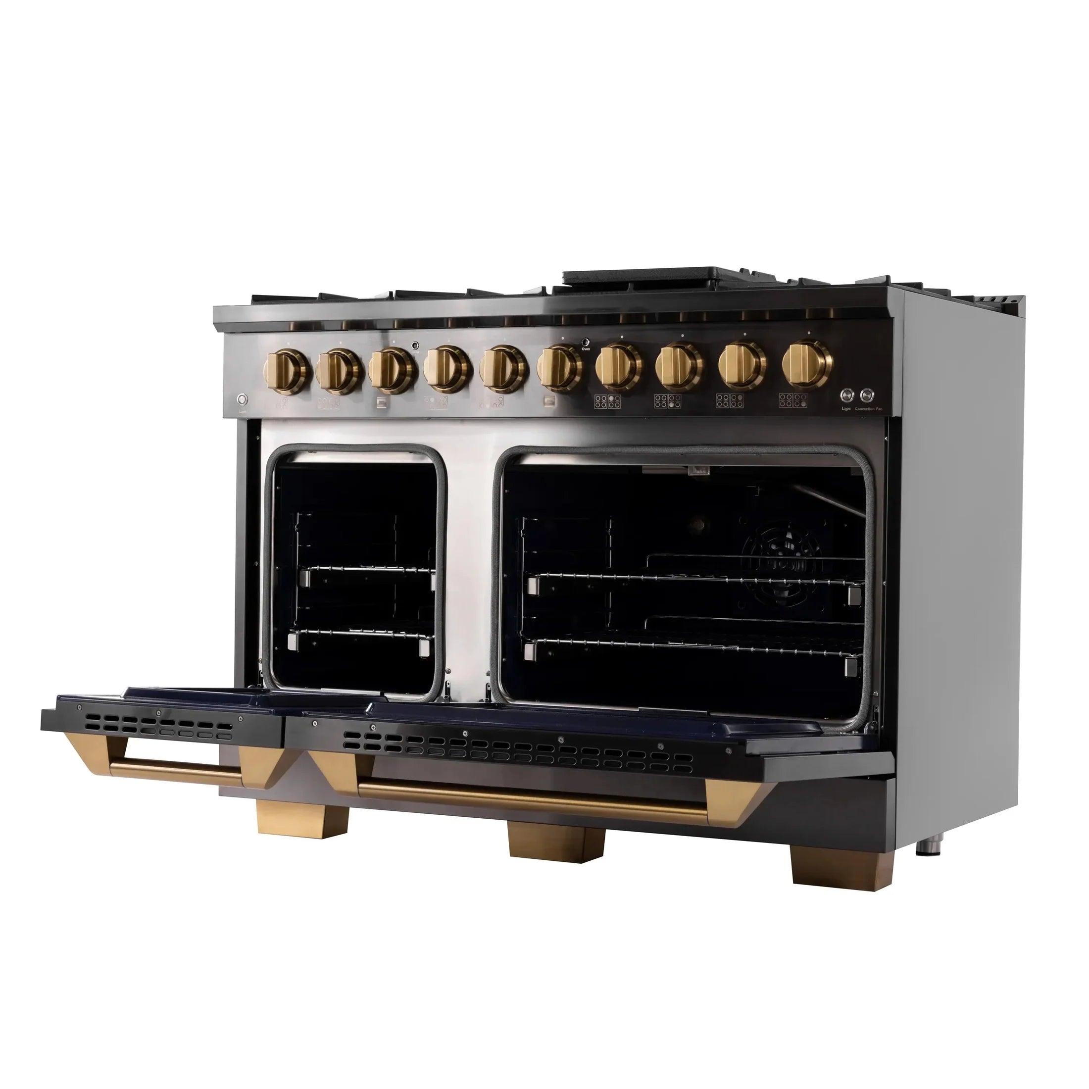 KUCHT Gemstone Professional 48-Inch 46.7 Cu. Ft. Dual Fuel Range for Natural Gas with Sealed Burners and Convection Oven in Titanium Stainless Steel KED484