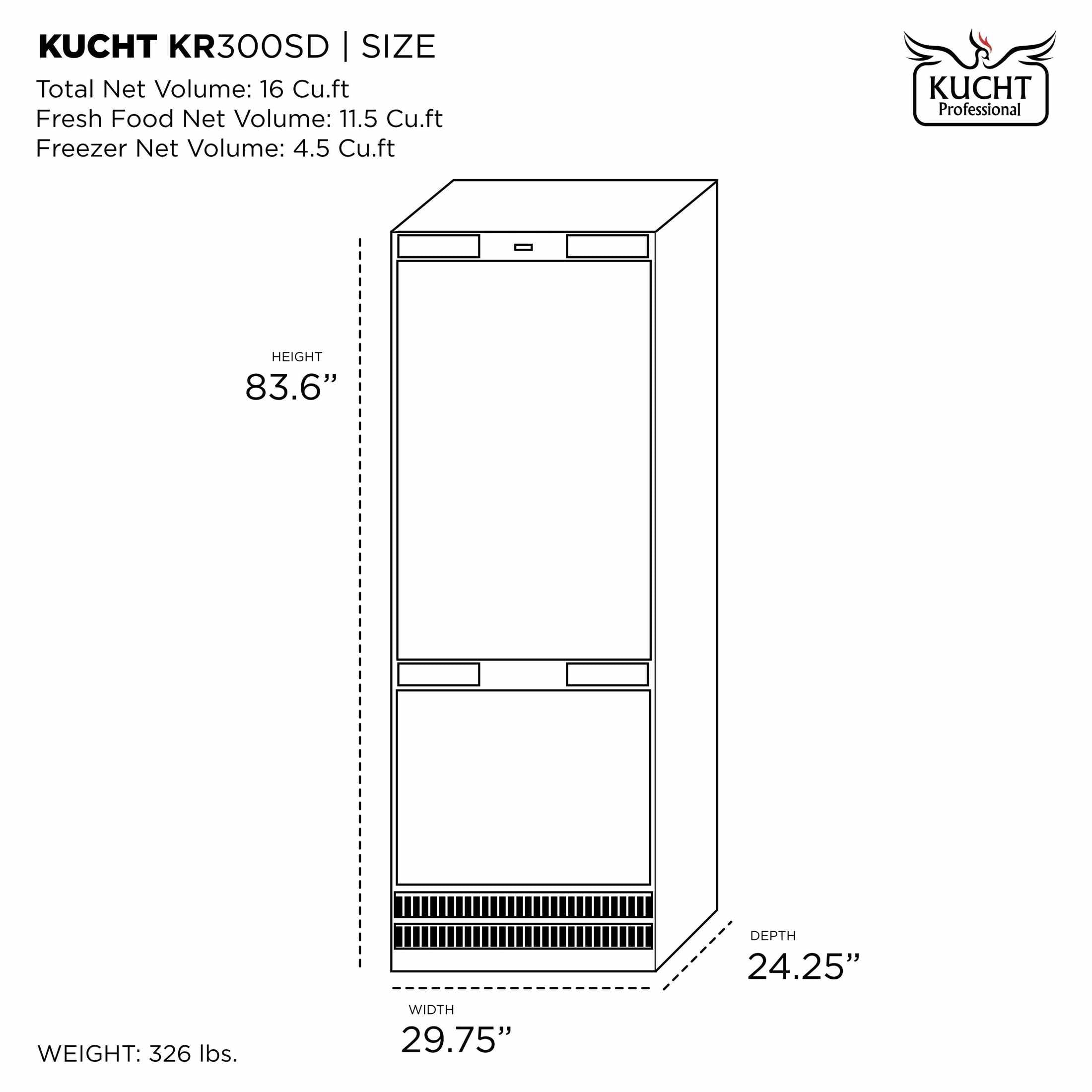 Kucht 30” Built-In, Counter Depth, Panel Ready, Single Door Refrigerator