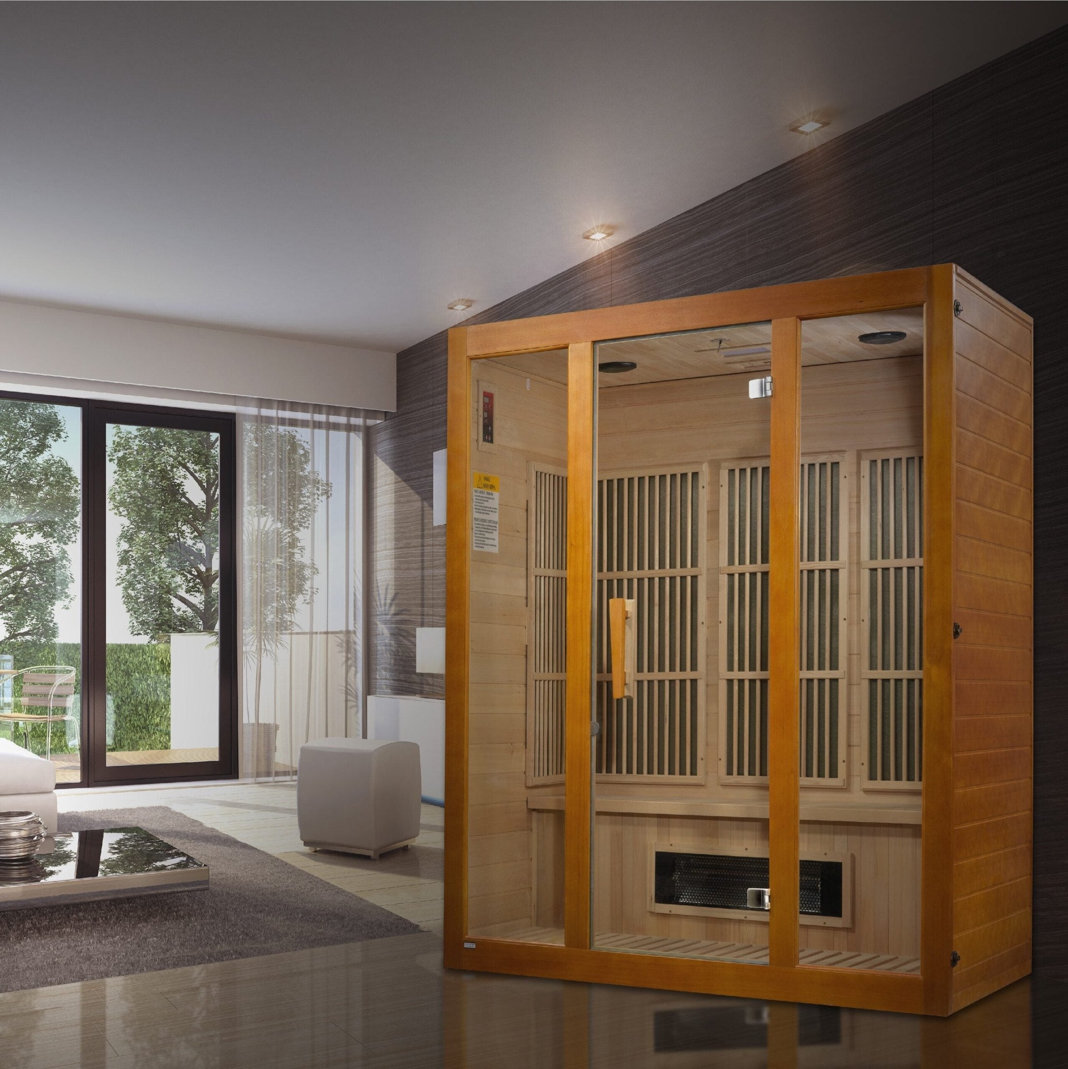 Golden Designs Maxxus 3-Person Corner Low EMF Under 8MG FAR Infrared Sauna Canadian Hemlock - MX-J306-02S