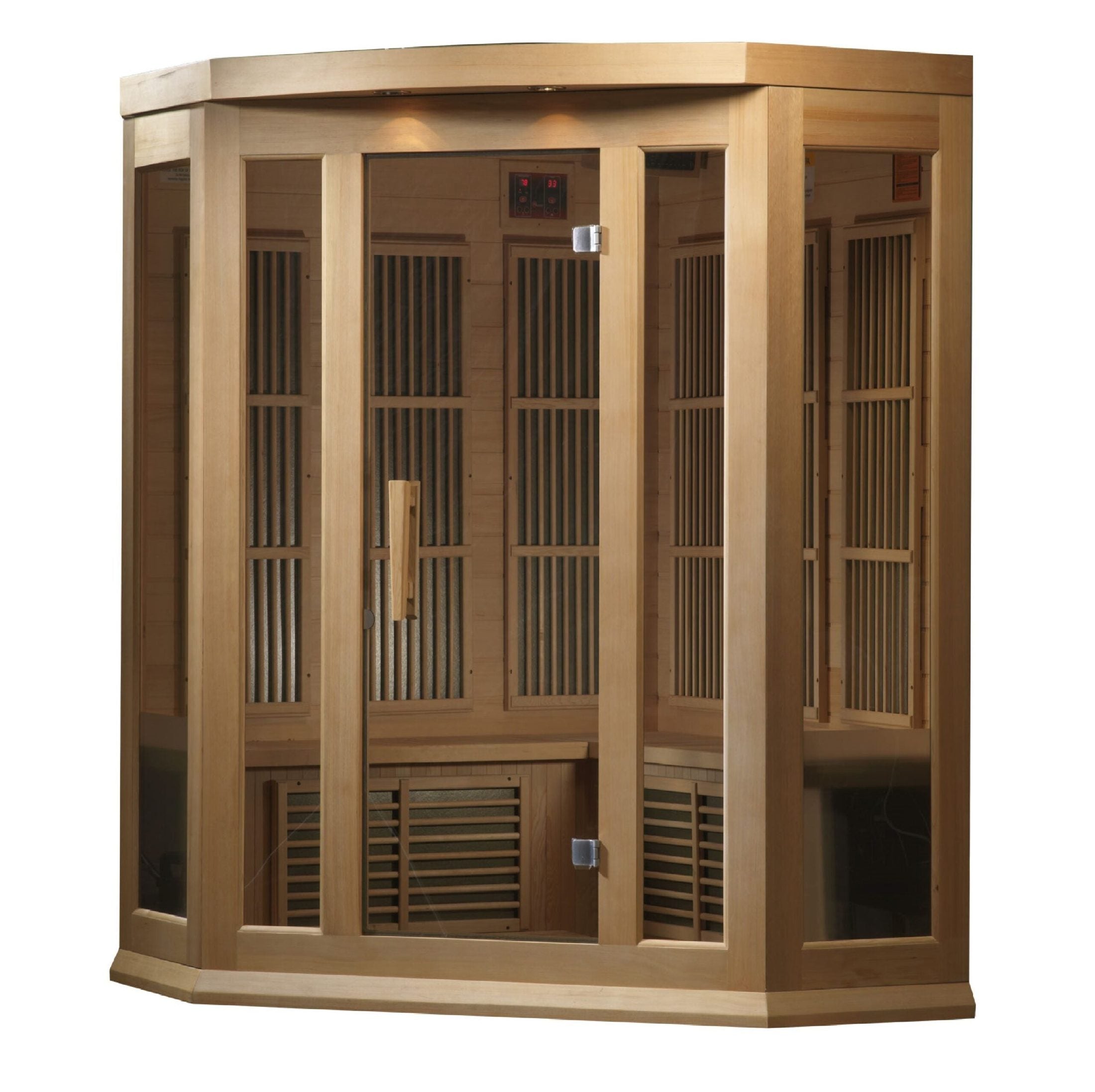 Golden Designs Maxxus 3-Person Corner Near Zero EMF Under 2MG FAR Infrared Sauna Canadian Hemlock - MX-K356-01-ZF
