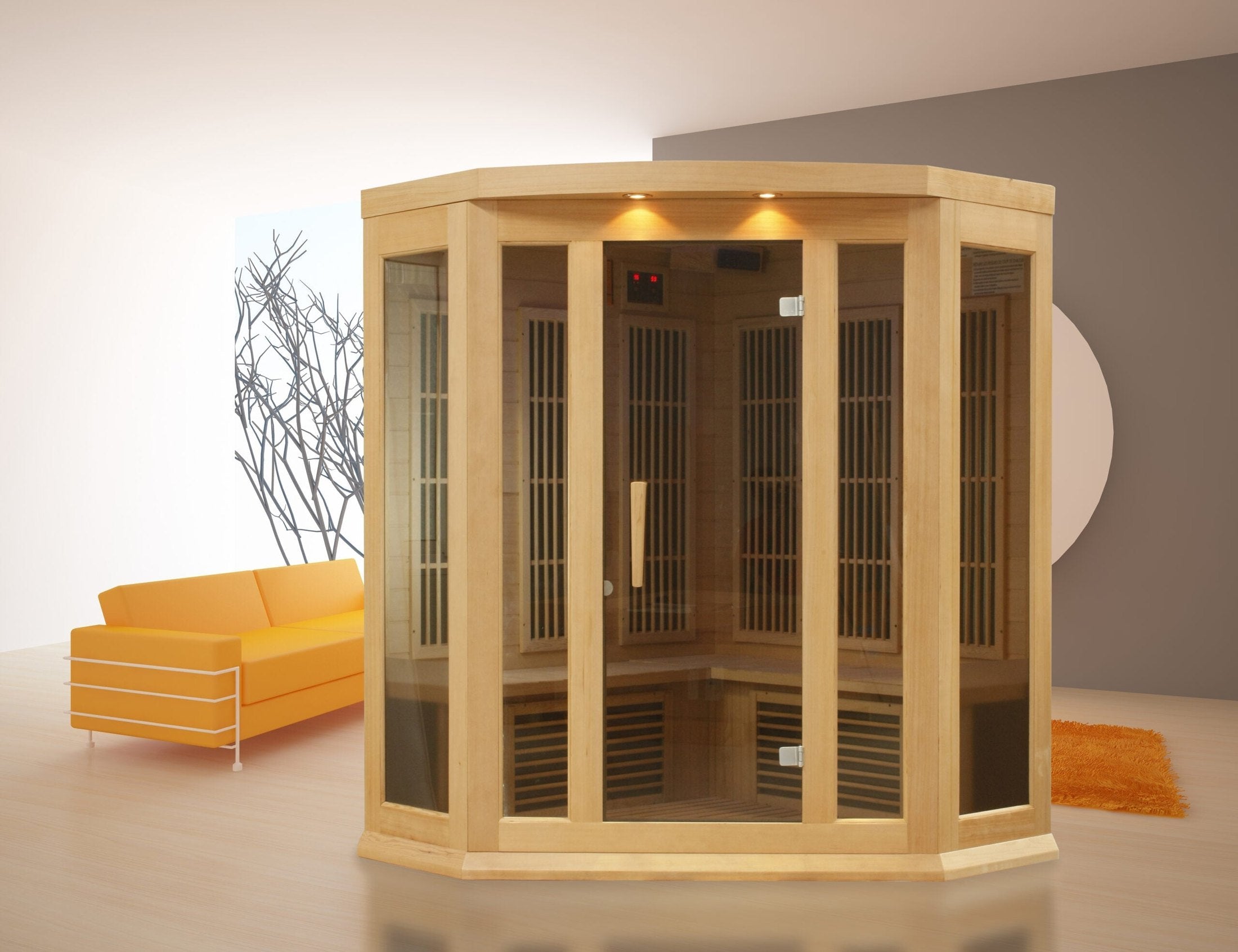 Golden Designs Maxxus 3-Person Corner Near Zero EMF Under 2MG FAR Infrared Sauna Canadian Hemlock - MX-K356-01-ZF