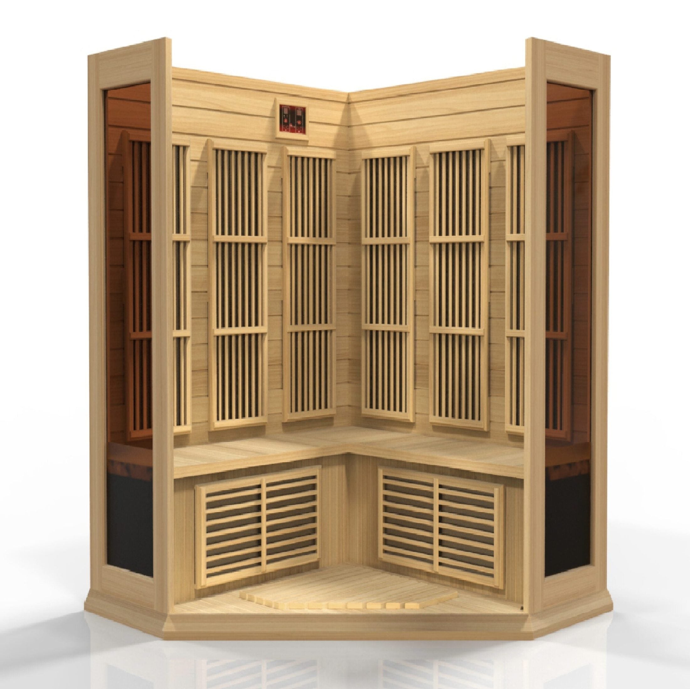 Golden Designs Maxxus 3-Person Corner Near Zero EMF Under 2MG FAR Infrared Sauna Canadian Hemlock - MX-K356-01-ZF
