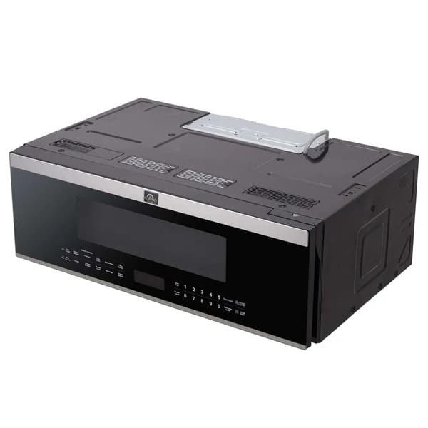 Close-up angled view of Forno Padula microwave door, highlighting the stainless steel finish, handle design, and seamless front panel.