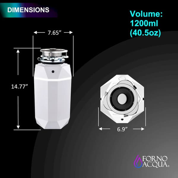 FORNO Acqua BrightDiamond 1HP Super Quiet Garbage Disposal Corded with Motion Sensor Cabinet Light & Pre-Wired Air Switch