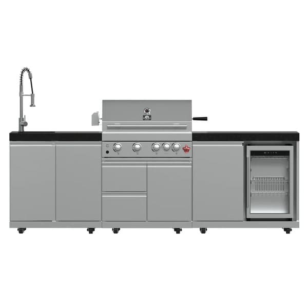 FORNO Bulnes Outdoor Kitchen 30-Inch BBQ 60,000 BTU, with Sear, Rotisserie Infrared Burners, 1.8 Cu.Ft. Beverage Center, & Black/White Countertops