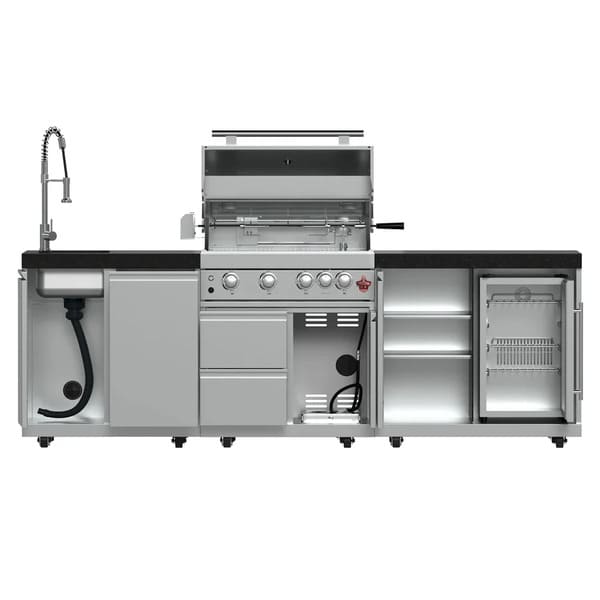 FORNO Bulnes Outdoor Kitchen 30-Inch BBQ 60,000 BTU, with Sear, Rotisserie Infrared Burners, 1.8 Cu.Ft. Beverage Center, & Black/White Countertops