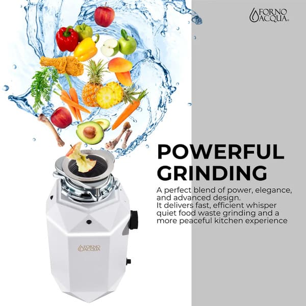FORNO Acqua BrightDiamond 3/4HP Super Quiet Garbage Disposal Corded with Motion Sensor Cabinet Light & Pre-Wired Air Switch