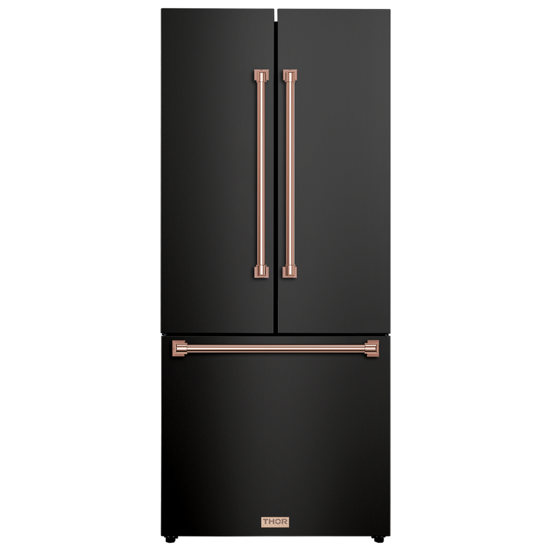 Gordon Ramsay by THOR Kitchen 30" 17.5 cu. ft. French Door Counter Depth Refrigerator with Ice Maker in Matte Black with Stainless Steel Accents, RF3017FFD00