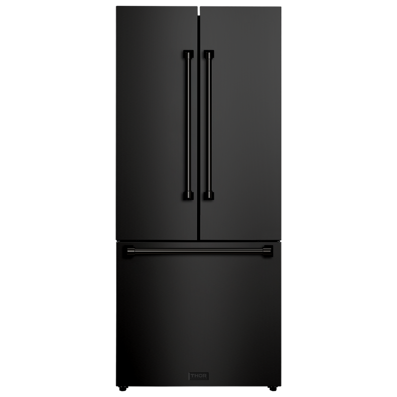 Gordon Ramsay by THOR Kitchen 30" 17.5 cu. ft. French Door Counter Depth Refrigerator with Ice Maker in Matte Black with Stainless Steel Accents, RF3017FFD00