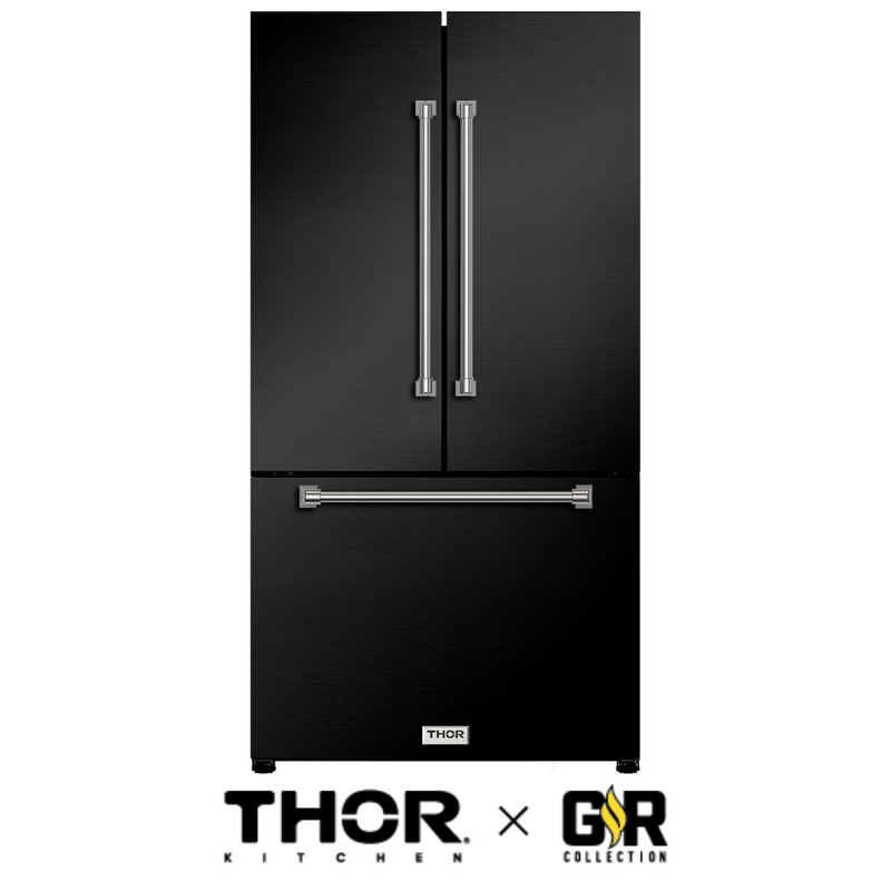 Gordon Ramsay by THOR Kitchen Package - 30" Electric Range, 36" Refrigerator with Ice Maker and Dishwasher in Black Matte with Navy Blue Accents, AP-RSE30B-2