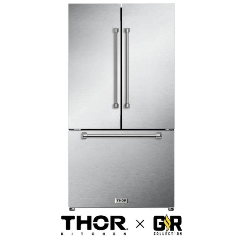 Gordon Ramsay by THOR Kitchen 36" 20.3 cu. ft. French Door Counter Depth Refrigerator with Ice Maker in Matte Black with Navy Blue Accents - RF3621CTD99