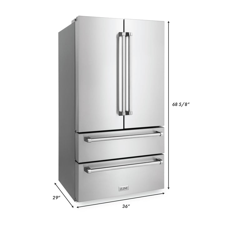 ZLINE 36 in. 22.5 cu. ft Built-in French Door Refrigerator with Ice Maker in Fingerprint Resistant Stainless Steel (RFM-36)