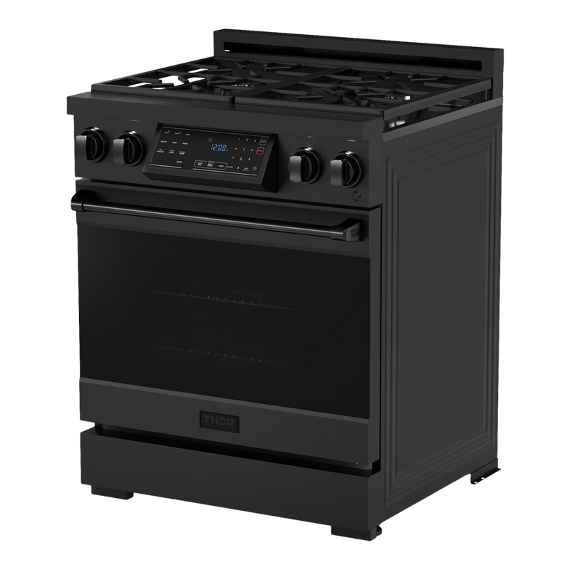 Gordon Ramsay by THOR Kitchen Package - 30" Gas Range, 36" Refrigerator with Ice Maker and Dishwasher in Stainless Steel with Black Accents, AP-RSG30B-2