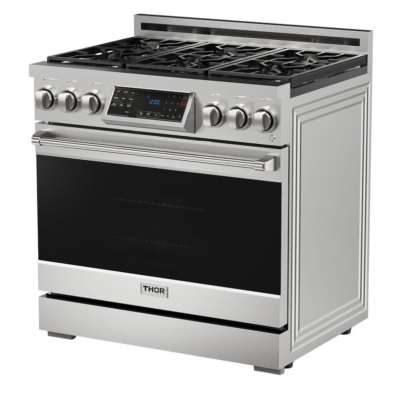 Gordon Ramsay by THOR Kitchen Package - 36" Gas Range, 30" Refrigerator with Ice Maker and Dishwasher in Stainless Steel, AP-RSG36-1