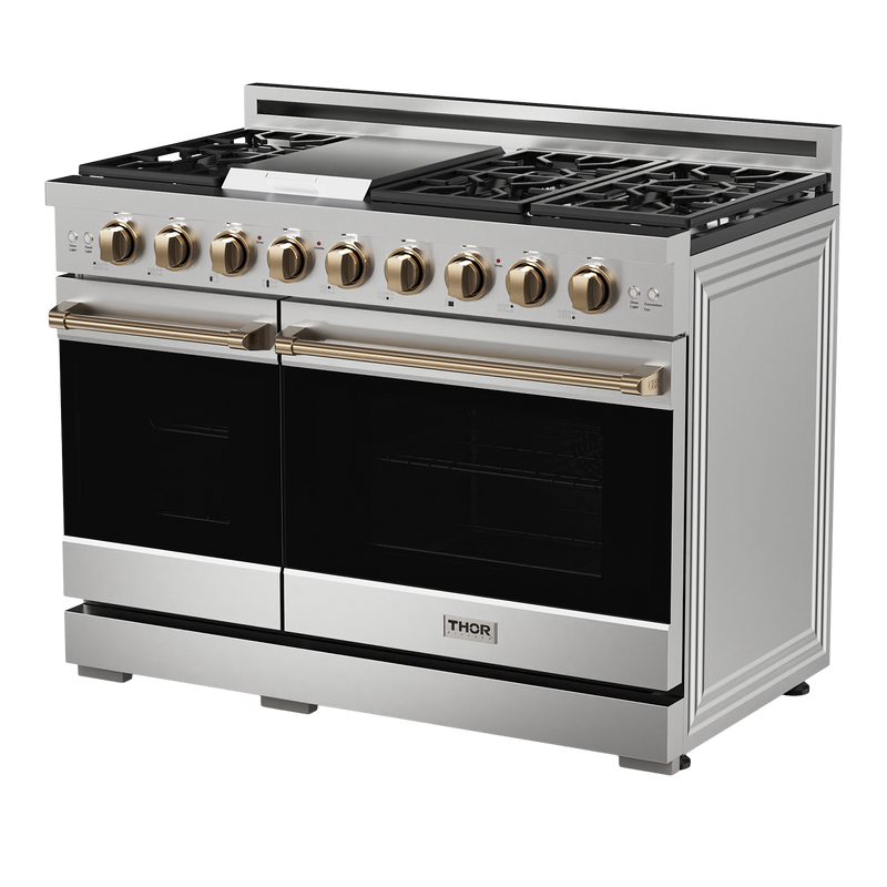 Gordon Ramsay by THOR Kitchen Package - 48" Gas Range, 30" Refrigerator with Ice Maker and Dishwasher in Stainless Steel, AP-RSG48E-1