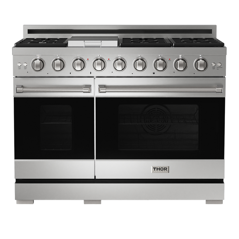 Gordon Ramsay by THOR Kitchen Package - 48" Gas Range, 30" Refrigerator with Ice Maker and Dishwasher in Stainless Steel, AP-RSG48E-1