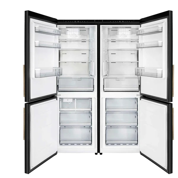 Custodia 48" Bottom Freezer combo, 20.6 cf., Ice Maker, Total No frost, Black, Antique Brass handles