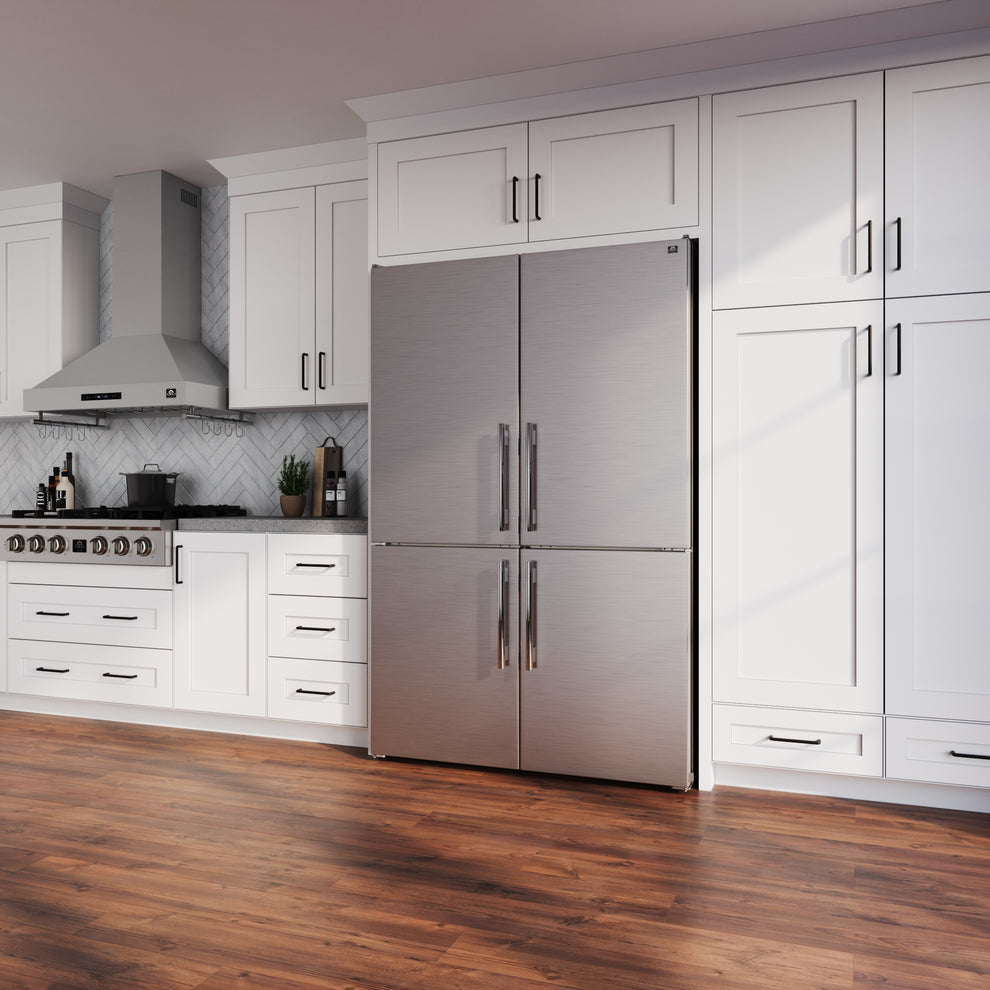 Forno Custodia 48 inch stainless built-in refrigerator installed in a kitchen