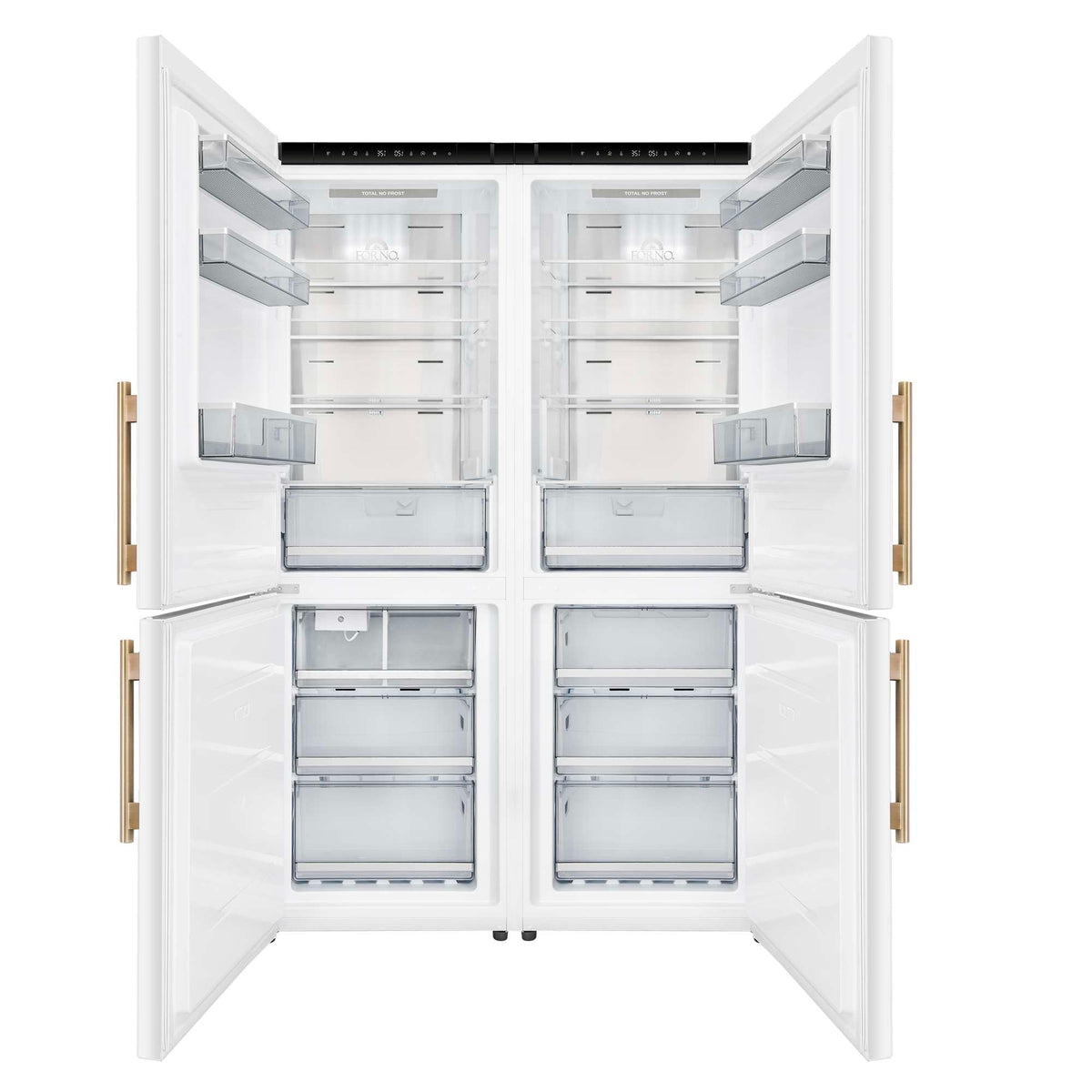 Custodia 48" Bottom Freezer combo, 20.6 cf., Ice Maker, Total No frost, White, Antique Brass handles