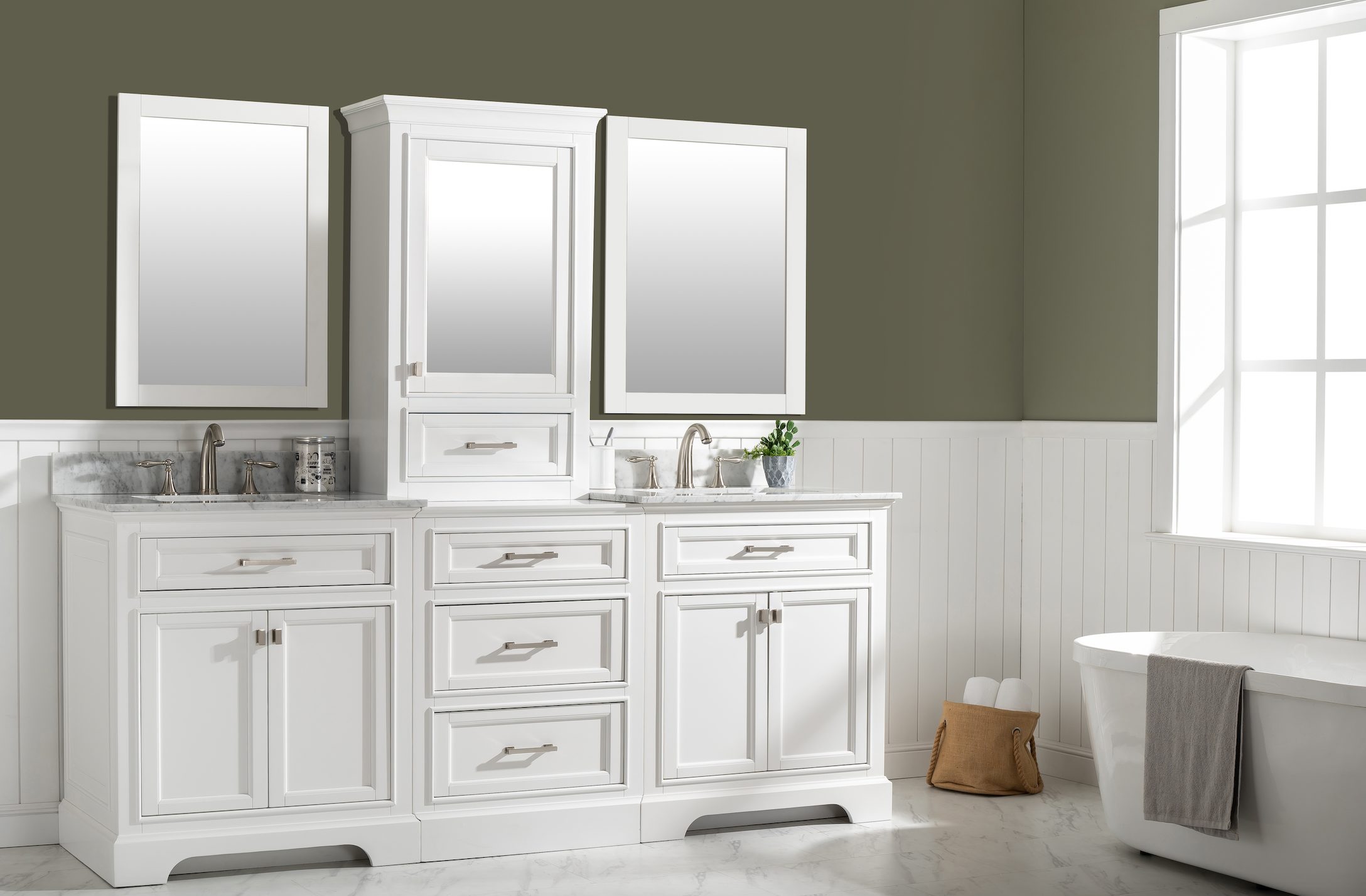 Design Element Milano 96" Double Sink Modular Vanity Set - White ML-96MC-WT