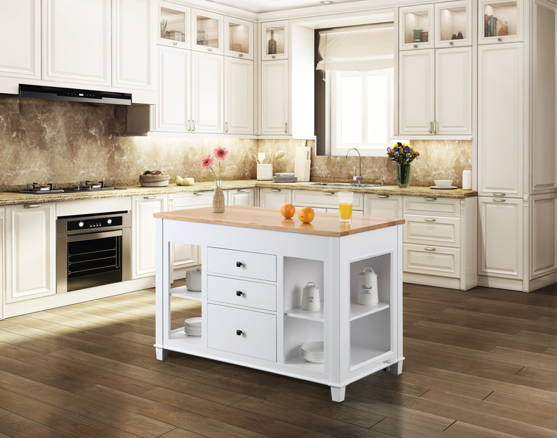 Design Element Medley 54 In. Kitchen Island With Slide Out Table - White KD-01-W