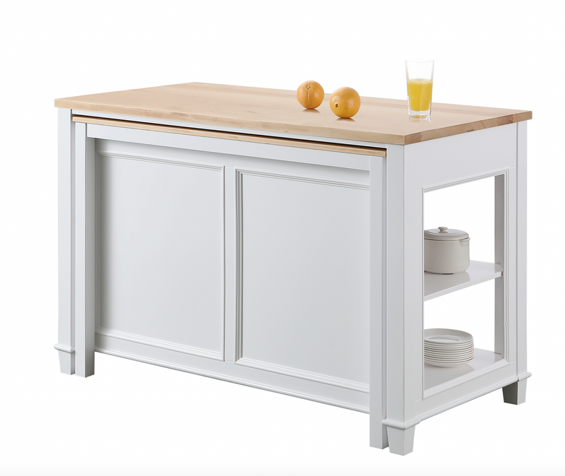 Design Element Medley 54 In. Kitchen Island With Slide Out Table - White KD-01-W