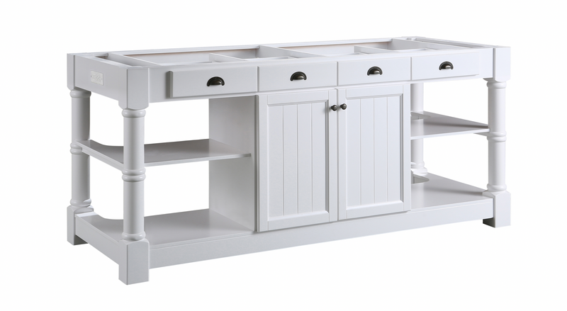 Design Element Monterey 80 In. Kitchen Island - White Quartz Countertop- White KD-03-80-W-ST