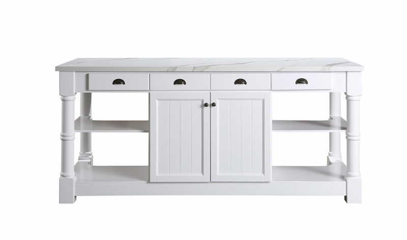 Design Element Monterey 80 In. Kitchen Island - White Quartz Countertop- White KD-03-80-W-ST