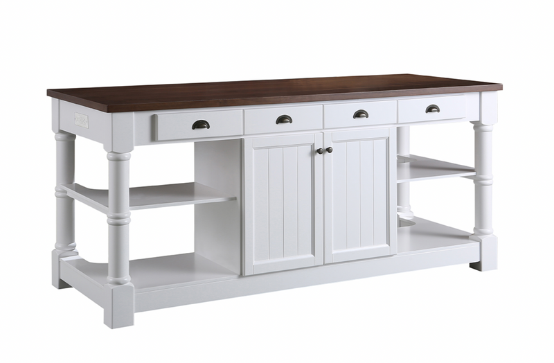 Design Element Monterey 80 In. Kitchen Island In White Cabinet Finish And Wood Countertop KD-03-80-W-WD