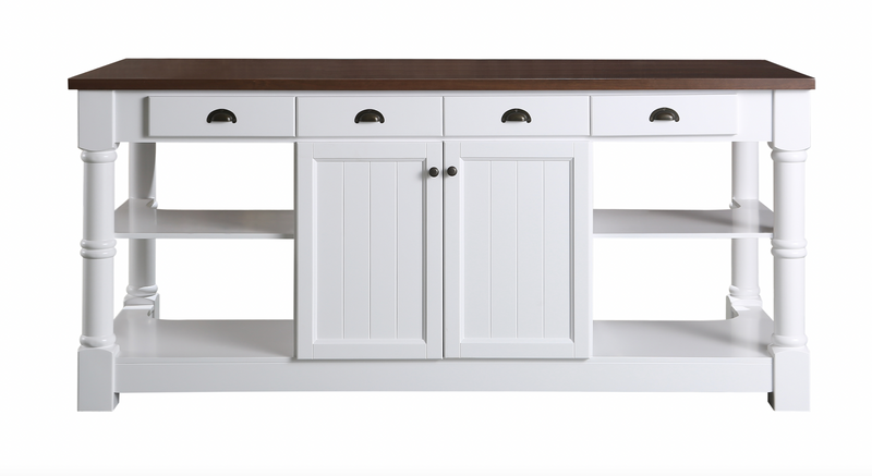 Design Element Monterey 80 In. Kitchen Island In White Cabinet Finish And Wood Countertop KD-03-80-W-WD