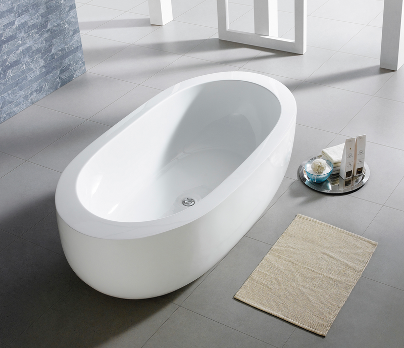 Design Element 72" Acrylic Center Drain Oval Double Ended Flatbottom Freestanding Bathtub In Glossy White TB-203