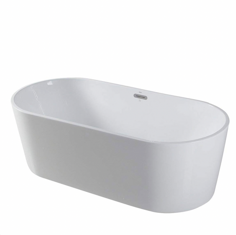 Design Element 67" Acrylic Oval Double Ended Flatbottom Freestanding Bathtub In Glossy White TB-205