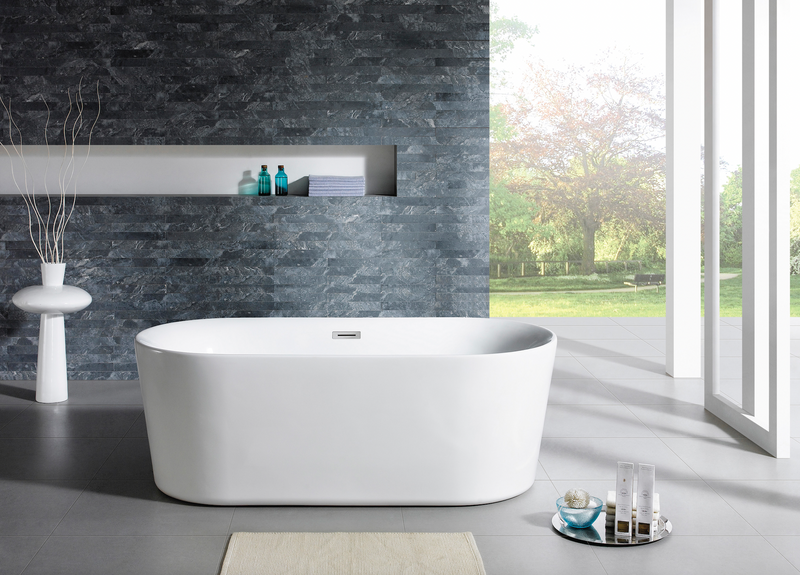 Design Element 67" Acrylic Oval Double Ended Flatbottom Freestanding Bathtub In Glossy White TB-205