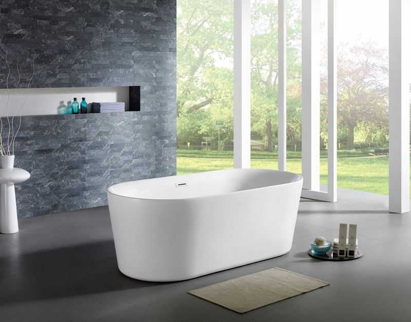 Design Element 67" Acrylic Oval Double Ended Flatbottom Freestanding Bathtub In Glossy White TB-205