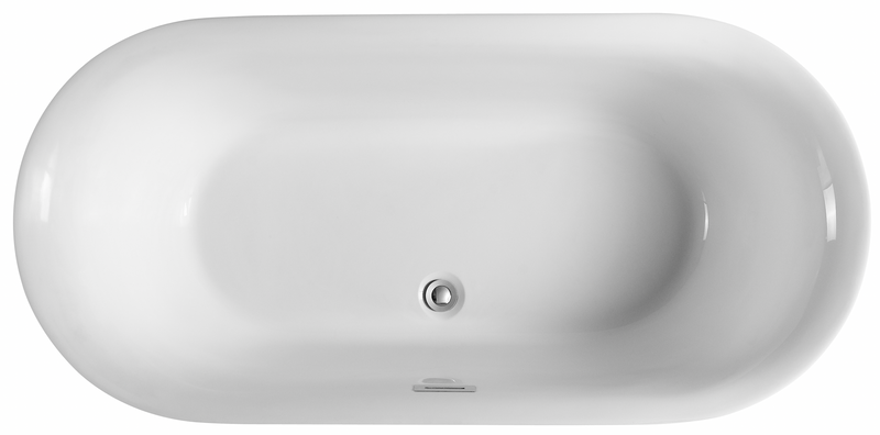 Design Element 67" Acrylic Oval Double Ended Flatbottom Freestanding Bathtub In Glossy White TB-205