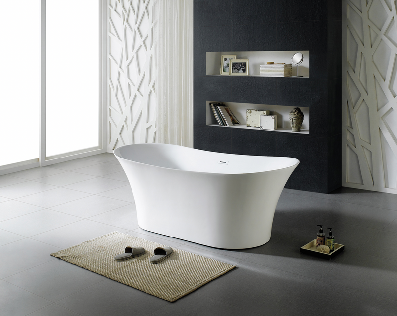 Design Element 71" Acrylic Center Drain Oval Double Ended Flatbottom Freestanding Bathtub In Glossy White TB-272