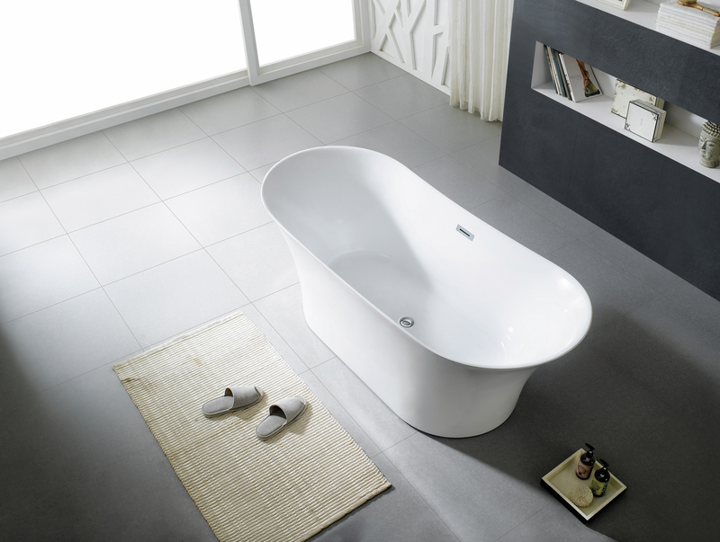 Design Element 71" Acrylic Center Drain Oval Double Ended Flatbottom Freestanding Bathtub In Glossy White TB-272